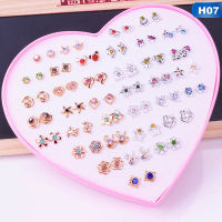 BUBABOX 36Pair Anting Plastic Hypoallergenic Diamond Earrings Set Love Box Women Jewelry