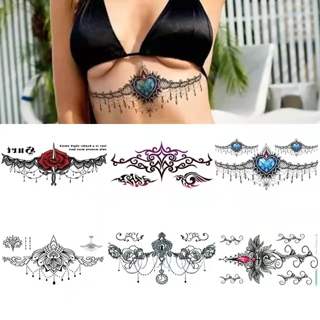Wholesales Lace Chest Waterproof Temporary Tattoo Sticker Jewelry Flower  Decal Body Waist Leg Tatto For Woman Girl | Lazada PH
