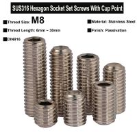 10Pcs/5Pcs/2Pcs M8x6mm 30mm SUS316 Stainless Steel Hexagon Socket Set Screws With Cup Point Headless Screws Grub Screws DIN916