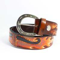 Genuine Leather Leather belt  Handmade เข็มขัดหนังวัวแท้ 1.5 นิ้ว ตอกลายด้วยมือทั้งเส้น ลายอินเดียแดงและม้า วินเทจ สามารถถอดเปลี่ยนหัวเข็มขัดได้ แถมพวจกุญแจกหนังวัว รุ่นGL101