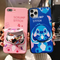 สำหรับOPPO A37 A39 A57 F3 Lite A59 F1s A71 K3 Realme X Reno Reno Zปลอกน่ารักการ์ตูนStitchเคสโทรศัพท์ + ตัวยึดกระจกเครื่องสำอางยืนกรณีมือถือด้านหลังนุ่มTPUปก