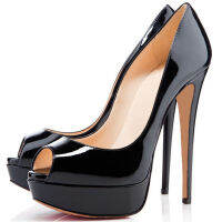 ผู้หญิงเซ็กซี่ Peep Toe แพลตฟอร์ม Stiletto Slip On Super High Heel Pumps Party Dress รองเท้าแต่งงาน14ซม. ขนาดใหญ่