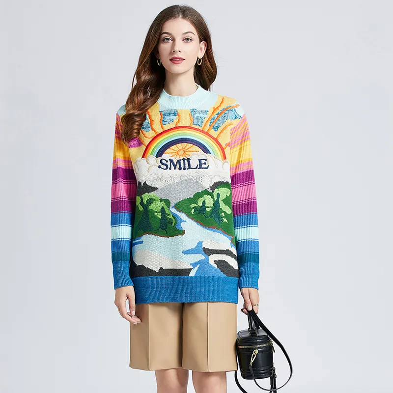 High Quality Embroidered Rainbow Sweater Women Long Sleeve Jacquard Knits Striped Rabbit Hair Loose Thickened Jumper Pullover | Lazada PH High Quality Embroidered Rainbow Sweater Women Long Sleeve Jacquard Knits Striped Rabbit Hair Loose Thickened Jumper Pullover | Lazada PH