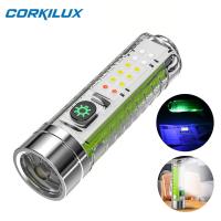 CORKILUX LED Edc Flashlight Super Bright USB C Rechargeable Mini Pocket UV Light Magnets Work Torch Self Defense Camping Lamp Rechargeable  Flashlight