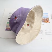 HOT★Lovely Embroidery Strawberry Sun Hats Casual Embroidery Bucket Hats for Woman Outdoor Traveling Decor Apparel Accessories Purple