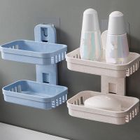 [LWF HOT]☽❣ 2022 Bathroom Suction Cup Soap Dishes Plastic Holders Wall-mounted Double-deck Creative Drainage Soap Storage Double Racks U3