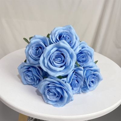 [Like Activities]สีฟ้าสีชมพูประดิษฐ์ RosesBouquet เจ้าสาวจัดงานแต่งงานถือ FlowersParty ตกแต่ง PlantsOrnaments