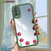 Jinsouwe เคส Vivoy20เคสมือถือสำหรับ Vivo Y20เด็กผู้หญิงลายการ์ตูนดอกกุหลาบปกหนังป้องกันเต็มรูปแบบเคสกระจก