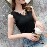 【มีไซส์ใหญ่】Plus Size Womens Lace V-Neck Officewear Camisole Solid Color Sleeveles Summer Tank Oversized Slim Tanks