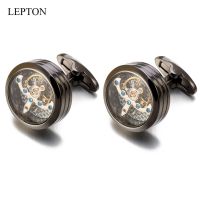 Hot Sale Movement Tourbillon Cufflinks For Mens Lepton High Quality Mechanical Watch Steampunk Gear Cuff Links Relojes Gemelos