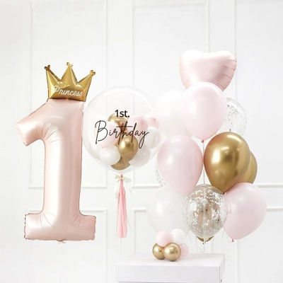 ลูกโป่งฟอยล์เลขมงกุฏเจ้าหญิง 40 นิ้ว 1st Birthday Party Decorations Kids Girl Boy Baby First Year Anniversary Supplies-iewo9238