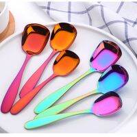 ✆ 1PC Stainless Steel Rice Spoon S M L Square Spoon Ladle Gold Dessert Ice Cream Table Spoon for Kids Restaurant Kitchen Tableware