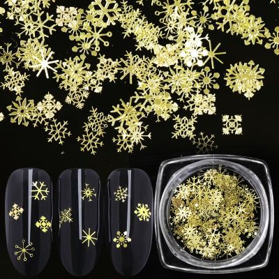90pcs/Set 3D Snowflakes Gold Metal Slices Nail Art Sequins Christmas Decorations Nail Polish Thin Sticker Designs