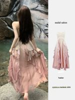 ◎☇ 2023 new summer style pure waist chiffon tie-dyed ruffle fairy skirt suspender skirt super fairy heavy industry dress