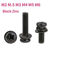 M2 M.5 M3 M4 M5 M6 Black Zinc Round Head Cross Combination Screw Black Pan Head Phillips Combination Screw