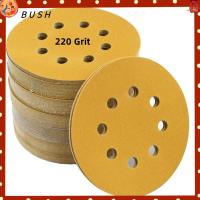 BUSH 100Pcs 5นิ้วค่ะ แผ่นขัดทราย 8-Hole ครับ กรวด220 แผ่นขัดตะขอและห่วง ขัดรายละเอียด กลมกลมๆ กระดาษขัดกระดาษทราย ศิลปะการตกแต่ง