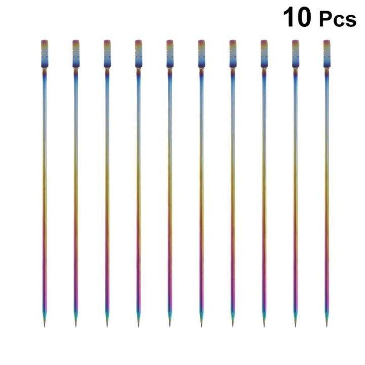 10pcs-stainless-steel-cocktail-picks-fruit-sticks-toothpicks-appetizer-pick-for-party-bar-square-head