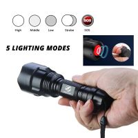 C8 strong light flashlight  led light fixed focus  with 18650 battery + charger  T6 super bright household lighting Rechargeable  Flashlights