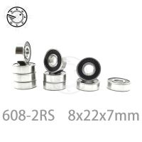 10ชิ้น608rs 608-2rs Abec-5 2rs ขนาด8มม. X 22มม. สีดำ X7mm ฝาครอบปิดยางคู่แบริ่งลูกร่องลึกขนาด8*22*7มม.