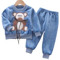 Baby Boys Fleece Pajama Set Cartoon Bear Flannel Plush Pullover+Trousers Girls Kids Loungewear Sleepwear Winter Warm Homewear