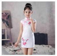 【CW】Summer Lovely Girls Short Sleeve Lace cheongsam Dress Cute Princess Girls Embroidery Dresses Kids Party Evening Wedding Dress