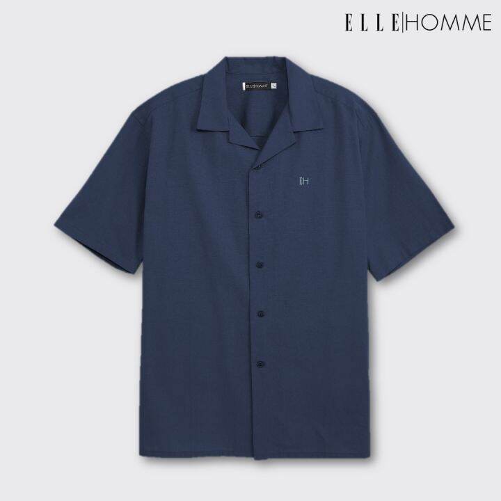 elle-homme-เสื้อเชิ้ตแขนสั้น-คอปกเชิ้ต-cotton-100-ทรงโอเวอร์ไซซ์-สวมใส่สบาย-ระบายอากาศดี-w8b668