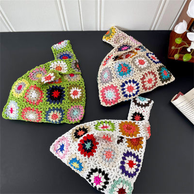 Bohemian Style Knitting Tote Flower Crochet Travel Shopper Bag Ethnic Style Beach Bag Flower Crochet Shoulder Bag Designer Hollow Knitting Tote