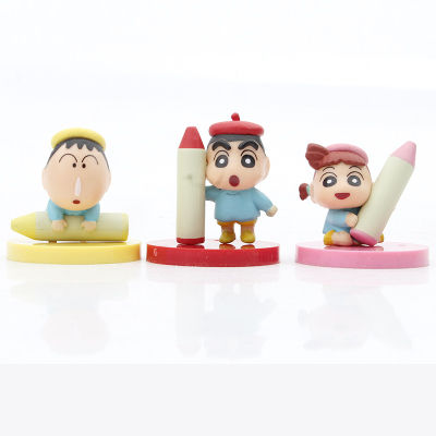 6pcs Crayon Shin-chan Action Figure Painter and Crayons Model Dolls Toys For Kids Home Decor Gifts Collections