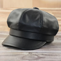 Lady Winter Small Size Octagonal Hat Adult PU LeatherFitted Newsboy Cap Men Big Size Beret Hats 54cm 56cm 57.5cm 59cm 61-62cm