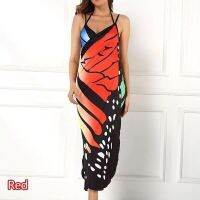 FN946N New S-5XL Summer Fashion Casual Cami Beachwear Ladies Butterfly Print Long Dresses Sleeveless Wrap Cover Up Dress