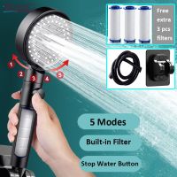 Zloog 5 Mode Bathroom Shower Set Stop Button Black High Pressure Shower Head Water Saving Filter Showerhead Bathroom Accessories Showerheads