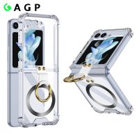 Luxury Magsafe Ring Holder Case for Samsung Galaxy Z Flip 5 4 5G Magnetic Airbag Shockproof Transparent Armor Flip5 Flip4 Cover