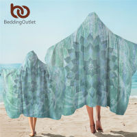 BeddingOutlet Mandala Hooded Towel for s Floral Lotus Microfiber Bath Towel With Hood Boho Green Wearable Travel Beach Wrap