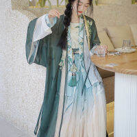 Hanfu Song เสื้อผ้าผู้หญิงสำหรับผู้ใหญ่ฤดูร้อนกระโปรงแขนเครื่องบินกระโปรงสูทแขนยาวสามชิ้น ~