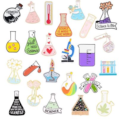 【CW】⊕  Science Enamel Brooch Test Tube Microscope Chemical Metal Badge Punk Lapel Pins Jewelry