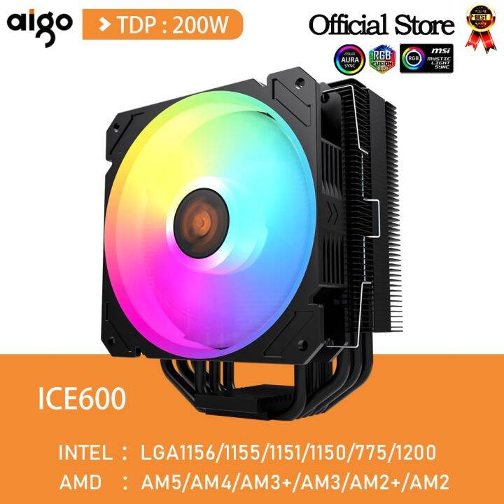 Aigo 6 Heat Pipes Cpu Cooler 4 Pin Pwm 120mm Argb Radiator Intel Lga 1700 1200 1150 1151 Amd Am3 9649