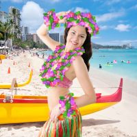 【LZ】♕  Grinalda De Folha Havaiana Colar Artificial Flores Do Havaí Fontes Da Festa Da Primavera Grinalda Divertida Praia DIY 1 Conjunto