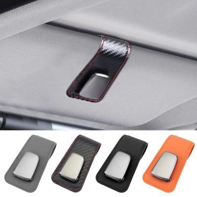 Glasses Holder For Car Sun Visor Leather Sun Visor Glasses Holder Clip Car Accessories Interior For Documents Cards Sunglass For Truck SUV Travel Camper welcoming