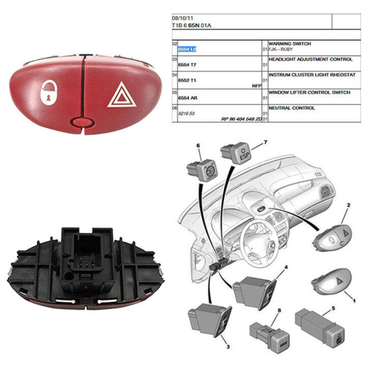 1-pcs-red-hazard-warning-flasher-switch-อันตรายปุ่มสวิทช์ไฟสำหรับ-peugeot-206-207-citroen-c2-6554l0-96403778jk