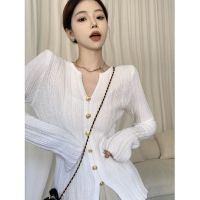 original Uniqlo NEW Designed long-sleeved white knitted cardigan for women in autumn 2023 new versatile half-open collar slim slim top trendy