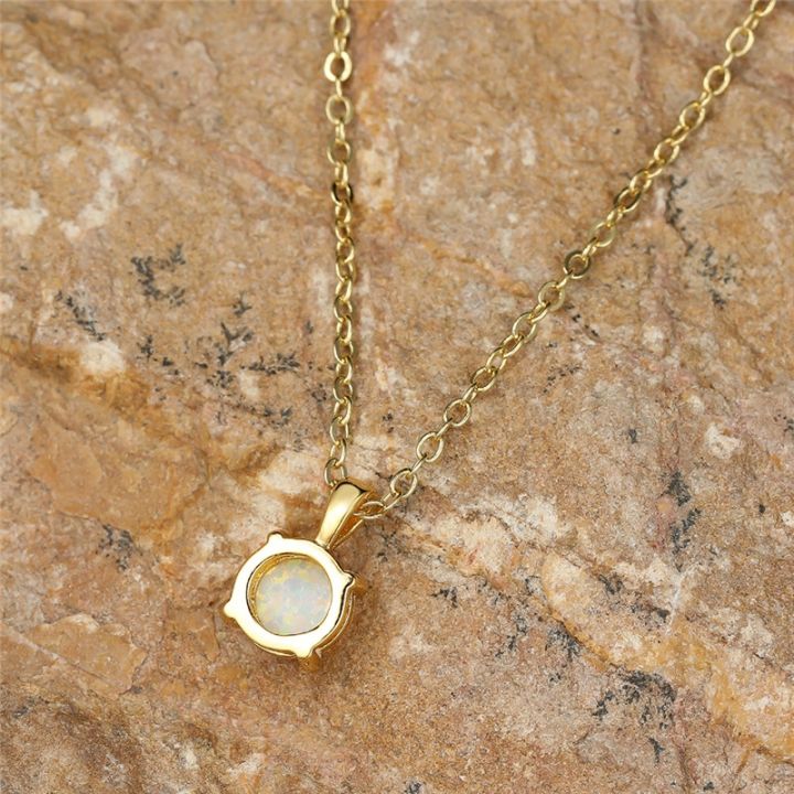 white-fire-opal-small-stone-necklace-classic-four-claw-round-pendant-necklace-charm-gold-color-chain-necklaces-for-women-jewelry