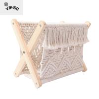 VB45D Macrame ชนบท ชั้นยืน สไตล์คันทรี การตกแต่งบ้าน ผู้จัดงาน ชั้นวางนิตยสารไม้ ชั้นเก็บของทอ ตะกร้าเก็บของ ผู้ถือหนังสือพิมพ์