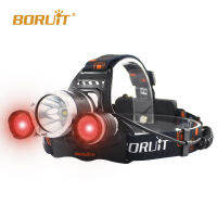 BORUiT + ไฟหน้า RJ-3000แสงสีแดง,ไฟหน้า LED ไฟฉายติดอุปกรณ์ชาร์จโทรศัพท์ในรถยนต์ทางไกล (รวมแบตเตอรี่และที่ชาร์จ)