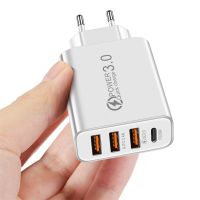 30W PD เครื่องชาร์จ USB 4พอร์ต QC3.0 Type C USB-C ชาร์จเร็วสำหรับ iPhone 12 Samsung Xiaomi ชาร์จโทรศัพท์มือถือชาร์จเร็ว3.0แท่นชาร์จผนัง