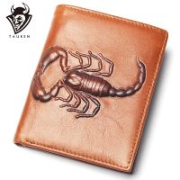 Men Fashion Embossed Scorpion Pattern Real Leather Wallet Thin Slim Card Holder Mens Bifold