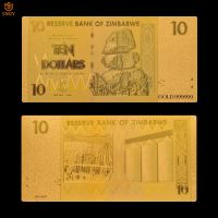 Zimbabwe 24k Gold Plated 10 Dollar Money Gold Foil Bill Paper Banknotes Collection For Home Decoration Gift