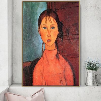 Amedeo Modigliani Girl With Plaits ภาพวาดผ้าใบพิมพ์โปสเตอร์ที่มีชื่อเสียง Master Artist Wall Art สำหรับห้องนั่งเล่น Wall Decor
