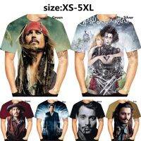 2023 In stock  Summer Celebrity Star Johnny Depp 3D Printing MenS T-Shirt, Pirates Of The Caribbean Casual Personality Round Neck  Slim Custom Short-Sleeved T-Shirt Size: ，Contact the seller to personalize the name and logo