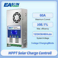 รับประกัน EASUN ตัวควบคุมแสงอาทิตย์ MPTT 60A รองรับแบตเตอรี่12V 24V 36V 48V อินพุตพีวีสูงสุด190Voc จอแสดงผล LCD