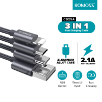 【COD+การจัดส่งในประเทศไทย】Romoss CB25A 3in1 Charging Cable  USB to Lightning/Type C/Micro Nylon Rapid  Charger Cord Compatible with iPhone/Android Models